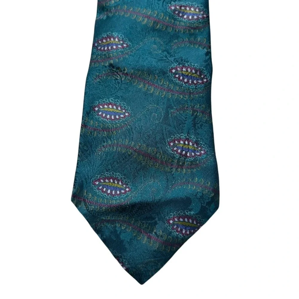 Chaps Ralph Lauren Mens Silk Tie Teal Paisley Medallion Jacquard WFL 125 USA